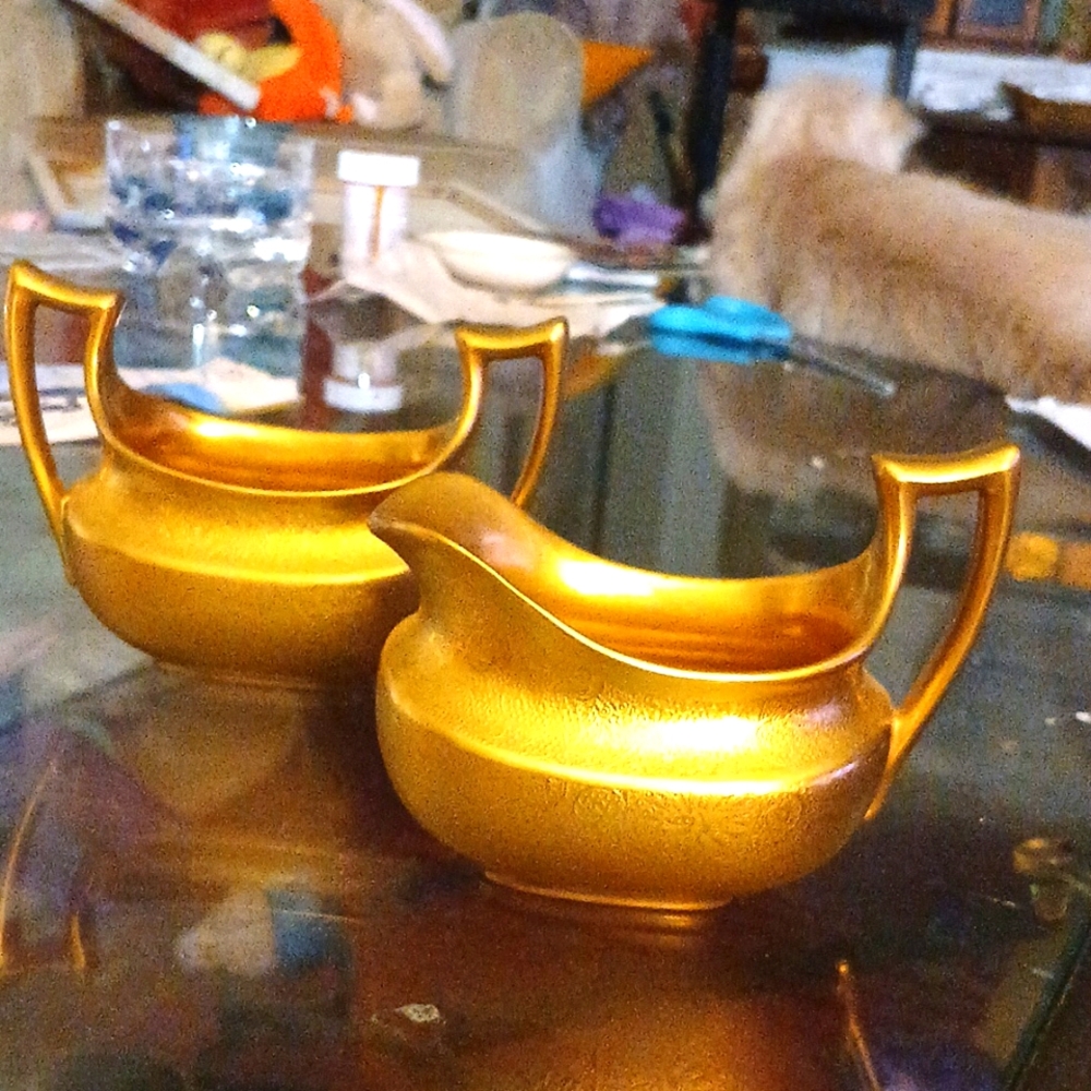 Vintage Picard Bavarian China in gold sugar/creamer set